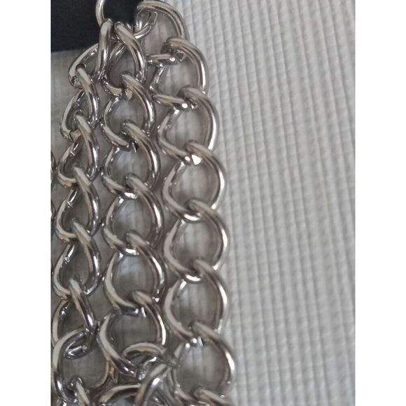 Silver Toned Metal Triple Strand Curb Link Chain Dangle Style Statement Earrings - Picture 5 of 8
